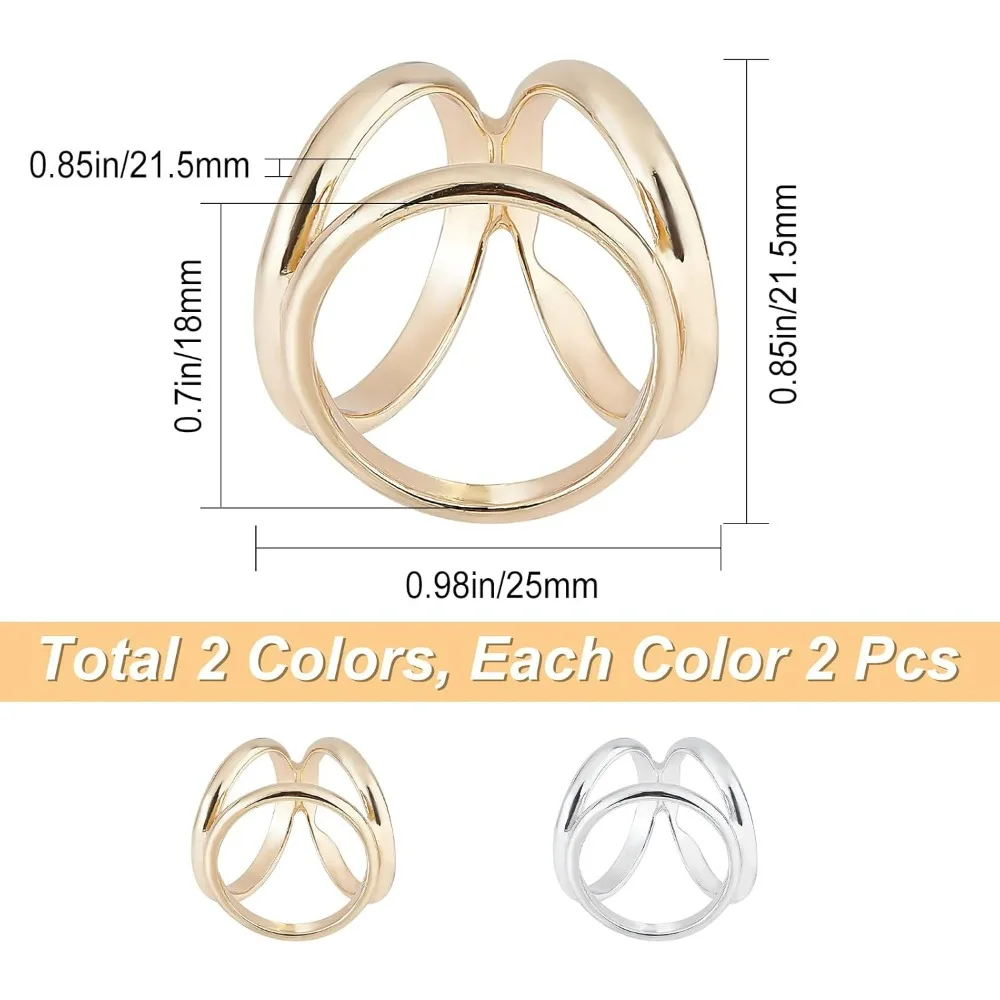 2 Colors 4PCS Triple Ring Scarf Clip Buckle Clasp Holder Zinc Alloy Clothing Jewelry for Wedding Party Clothing T-Shirt