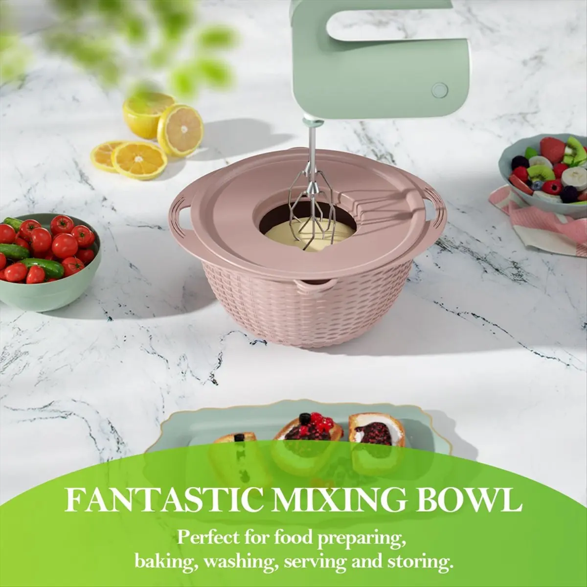 A60P Colander with Mixing Bowl Grater Set Colander Bowl Fruit Strainer Bowl Colanders&Food Strainers Rotatable Kitchen Bowl-A