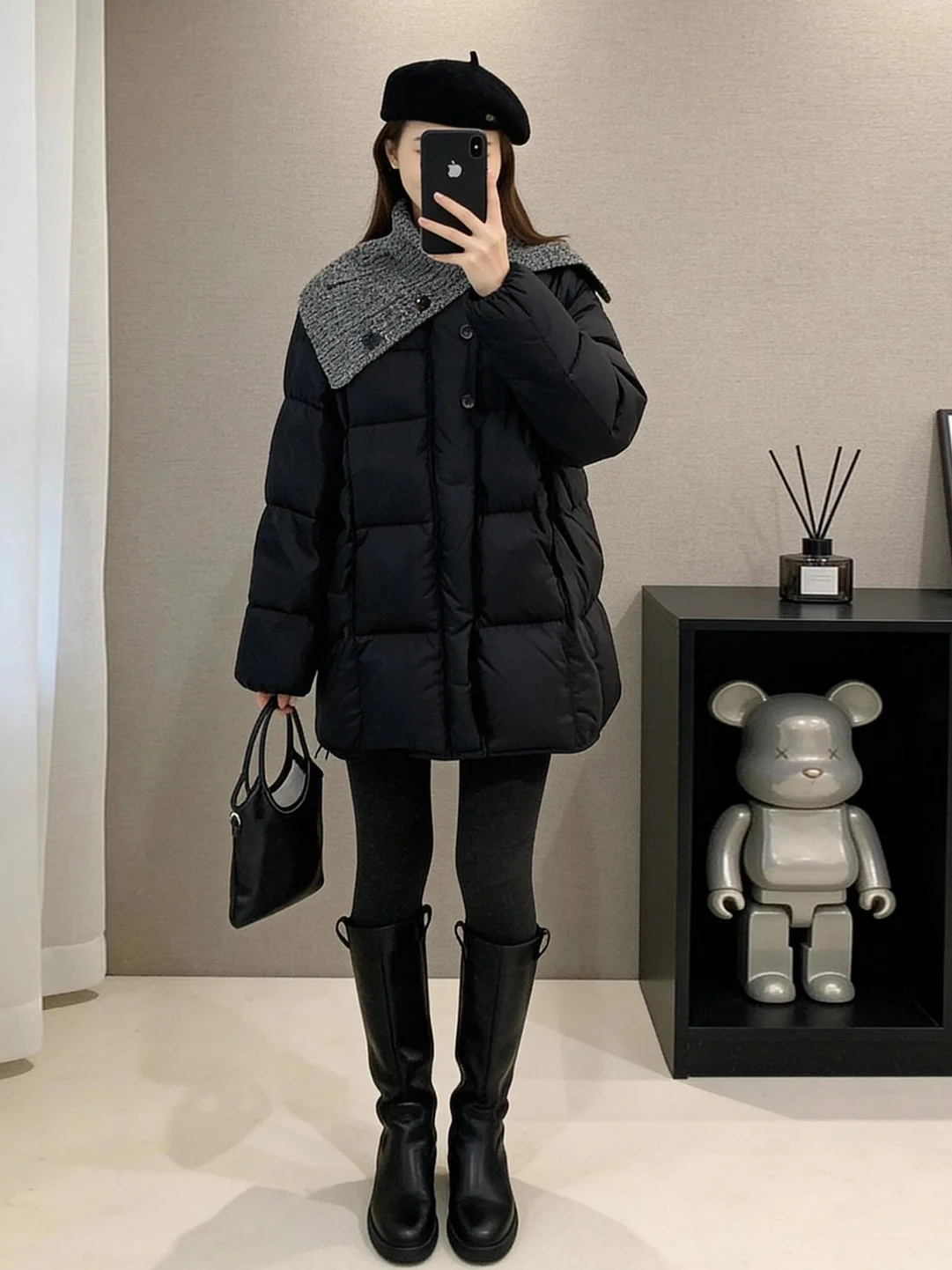 

Black Warm Cotton Jacket Women's Commute Style Loose Fit Versatile Winter New Arrival Korean Version Thickened Long Sleeve