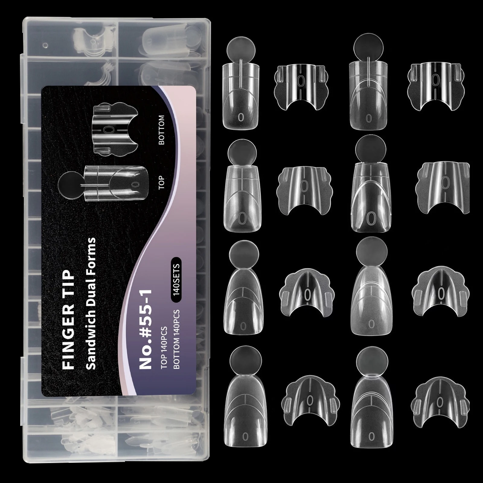 

New Reusable Matte Sandwich Dual Nail Forms 14 Sizes Acrylic Nail Extension Quick Building Gel Mold Manicure Salon Tools 280pcs