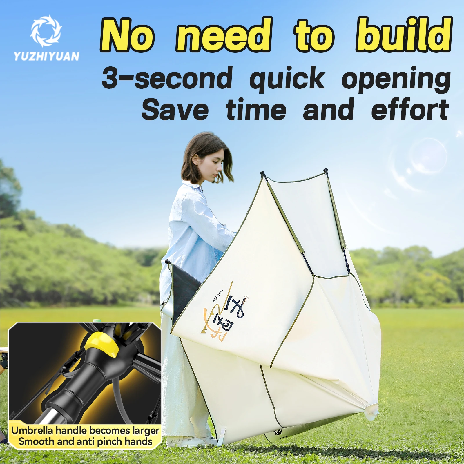 Großer quadratischer Angelschirm | Strand-Sonnenschirm UPF 50+, Sonnenschutz, UV-Schutz, wasserdicht, winddicht, faltbar, tragbar, verstellbar – Detail 5