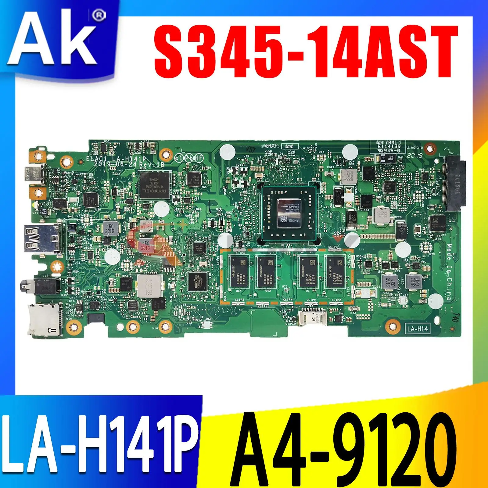 

For Lenovo Chromebook S345-14AST / 14e Computer Motherboard LA-H141P with A4-9120 CPU RAM 4G SSD 32G 100% test work