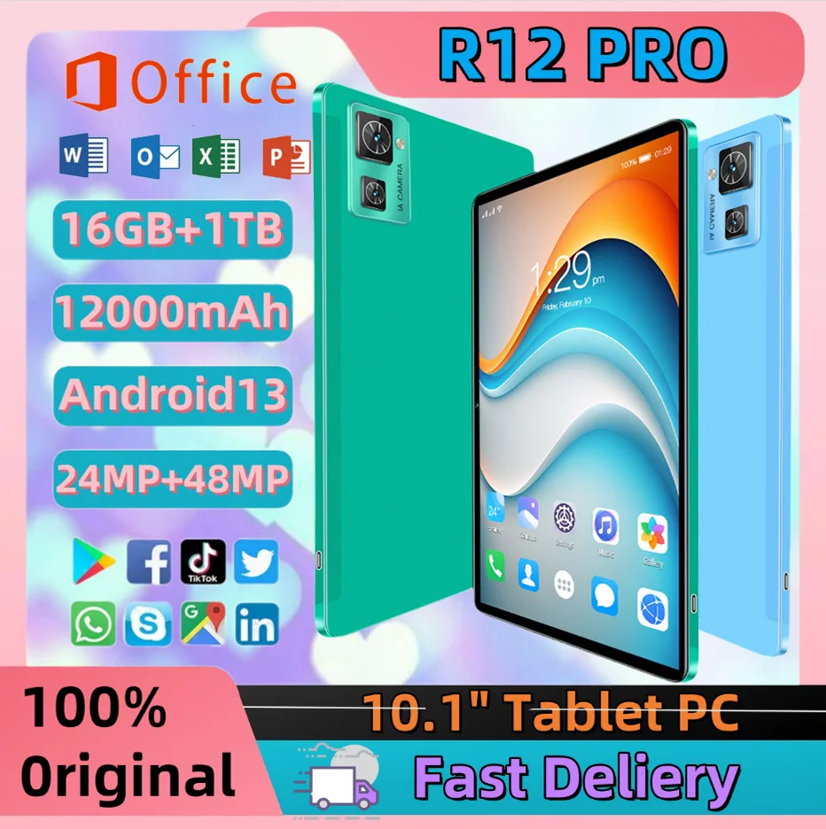 

2025 R12 PRO Smasung Tablet 16GB RAM 1TB ROM Android 13 24MP + 48MP 12000mAh Bluetooth 5.0 5G WIFI Fast Charging Stylus Portable