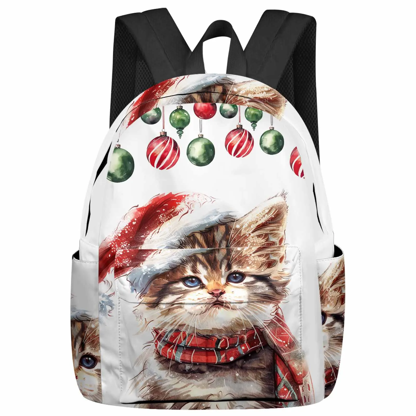 

Cat Christmas Hat Backpack School Bags for Teenagers Students Laptop Bag Women's Casual Travel Backpack