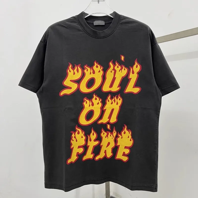 

2025ss Saint Soul on Fire print T Shirt Men Women Oversized T-shirt Top Tees