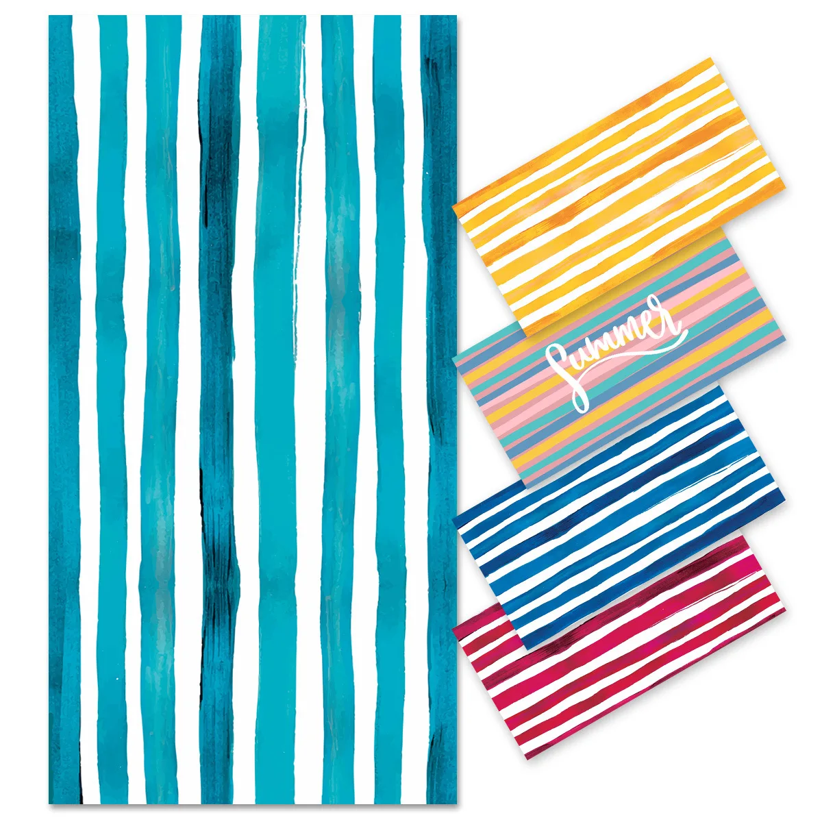 80x160 Summer Stripe Series Double-Sided Fleece Quick Drying Beach Towel Microfiber Towel Printed Bath Towels Drop Shipping