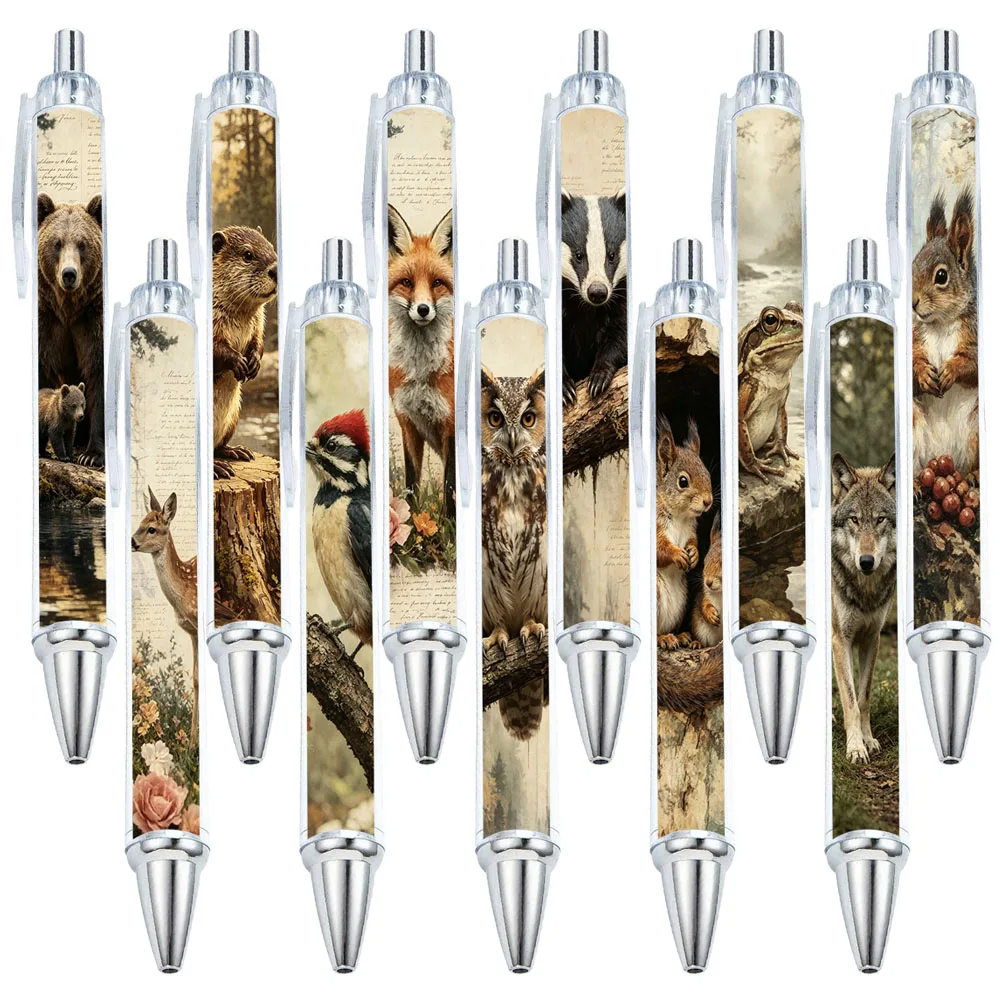 

11/14 PCS Forest-themed Vintage Small Animal Patterned Round Pens for Learning and Office Use - Random Patterns