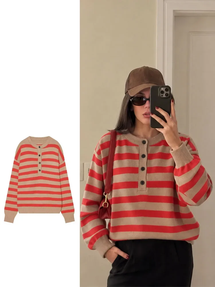 New Sweet Cool Camel Red Knit Top Women Autumn Winter Trendy Long Sleeve Relaxed Fit Y2K Street Wear Party Chic Fashion Knitwear
