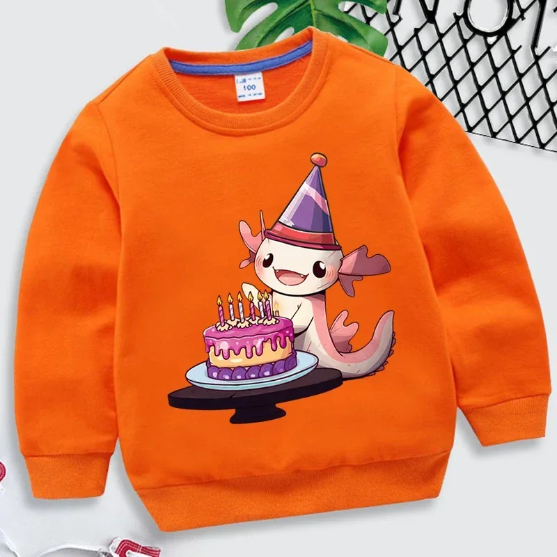 Axolotl Birthday Autumn Winter Children\'s Sweatshirts Kawaii Animal Baby Boys Hoodies Cute Axolotl Kids Clothes Girls Pullover