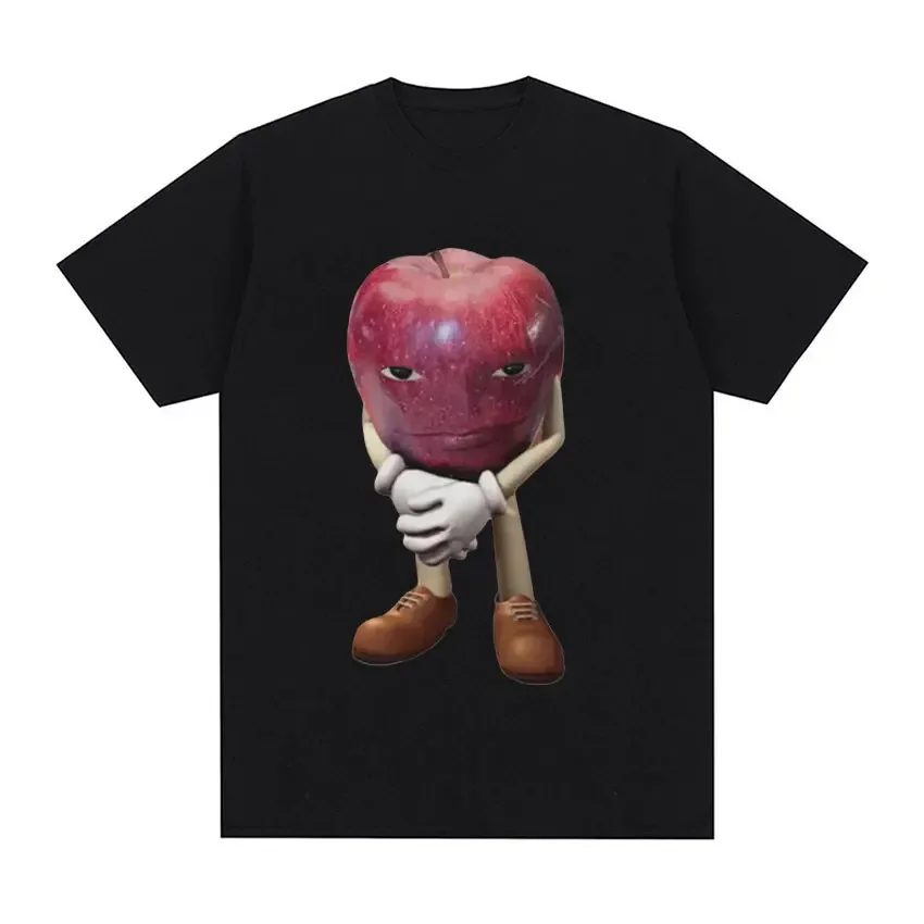 Kaos Katun Kualitas Tinggi Pria, T-shirt Atasan Lengan Pendek Kasual Retro Apple Dengan Wajah Meme Uniseks  Tee Shirt Streetwear