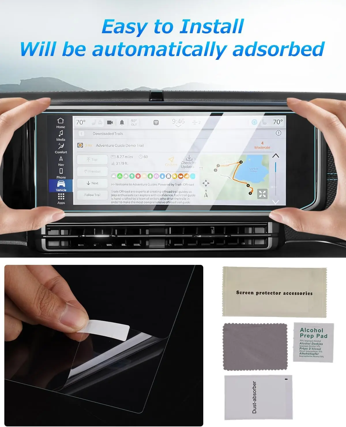 2PCS 12.3 Inch Car Navigation Tempered Glass Screen Protector Film for Jeep Wrangler JL Gladiator JT 2024+ Interior Accessories