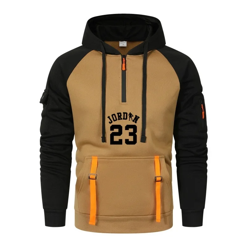 

Men's fashionable hooded sweatshirt for autumn and winter 2025, outdoor casual fitness warm semi-zipper sportswear