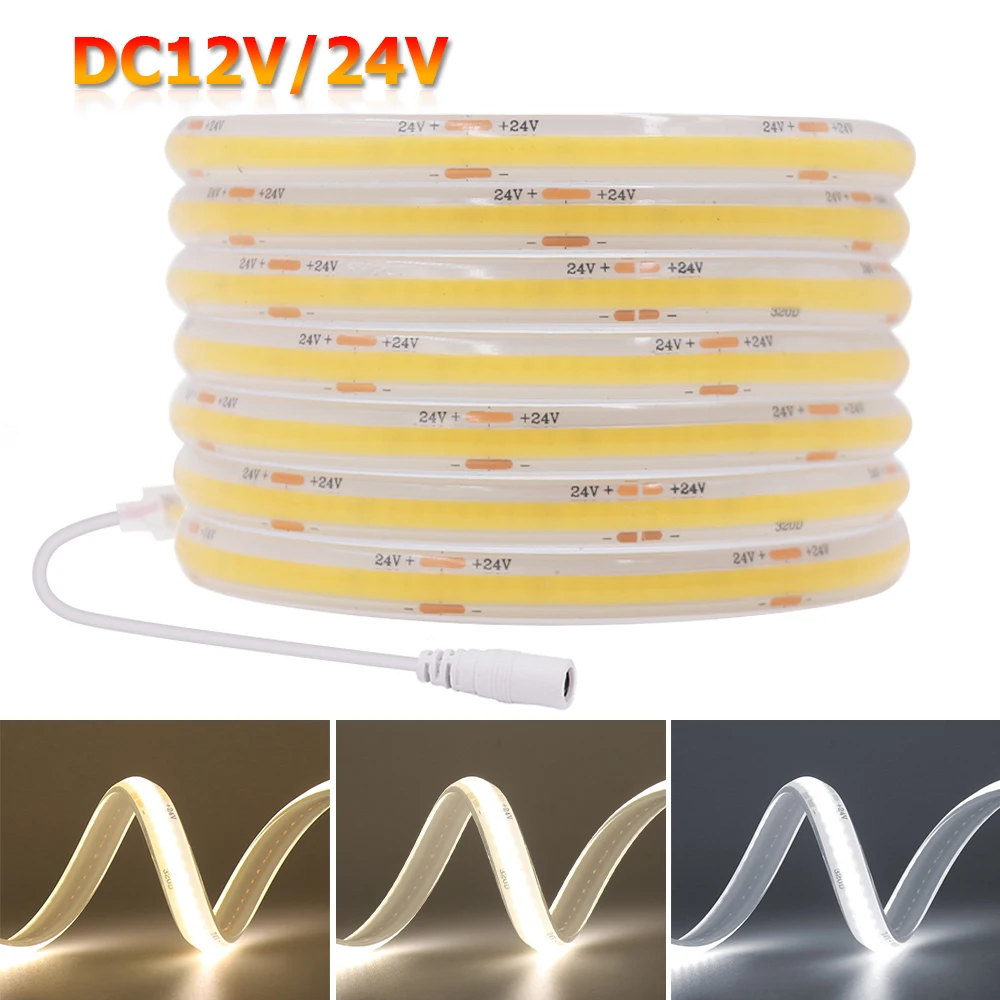 IP68 Waterproof COB LED Strip 12V 24V 320Leds/m FOB LED Tape 5m 10m 15m 20m Flexible COB Lights Swimming Pool Outdoor Decor