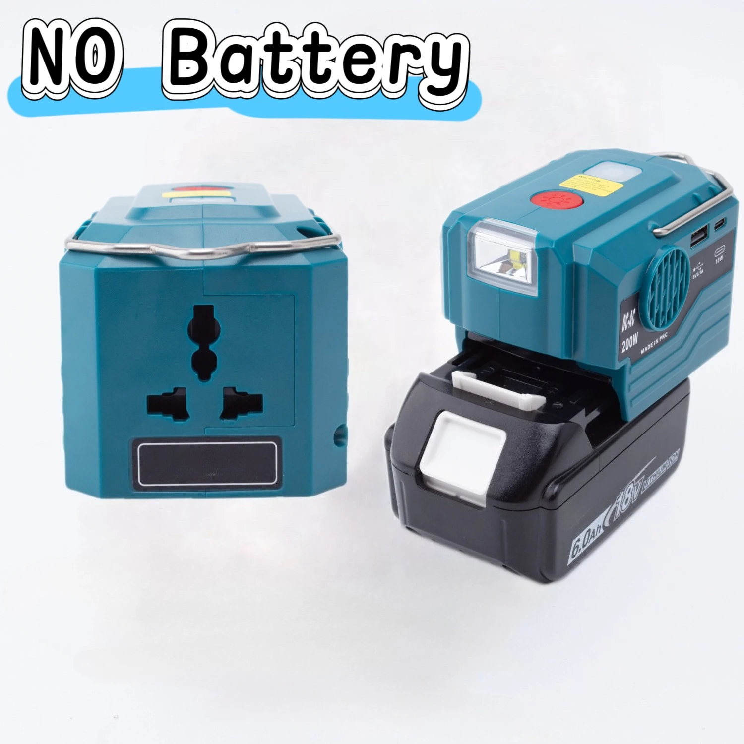 

Battery Inverter For Makita18V Li-ion 200W Power With Sine Wave Power Adapter USB TYPE-C AC 110-230V Charger Socket（NO Battery )