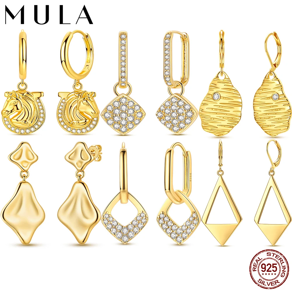 Pendientes de Aro Mula de Plata de Ley 925 con Diamantes de Color Dorado y Geometría de Sol y Luna, con Circonitas, para Mujer, Joyería Original, Regalo