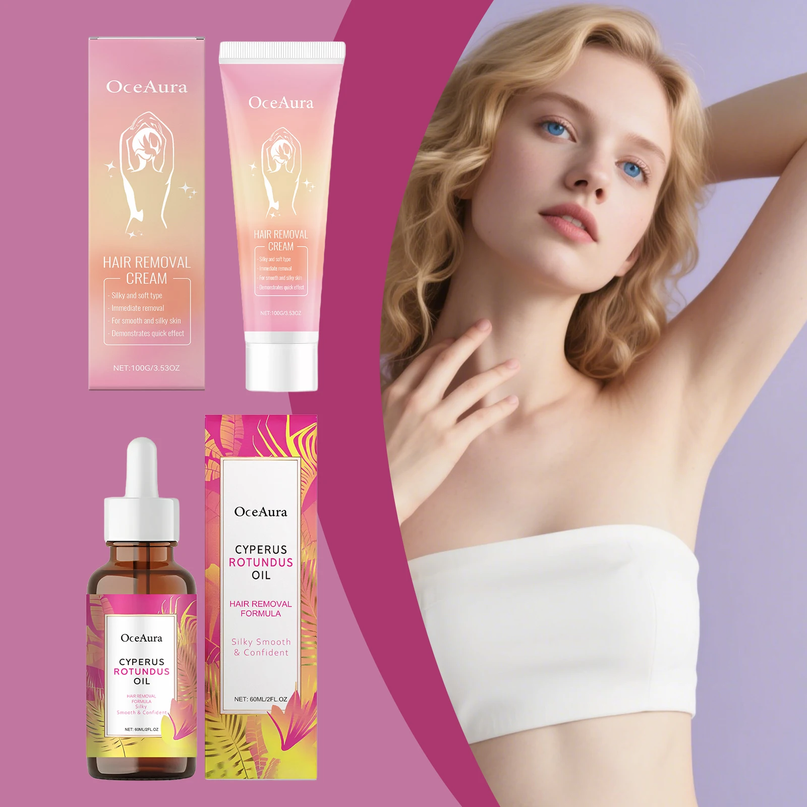 Hair Removal Cream for Armpit Leg Arm Painless Hair Removal Hair Growth Inhibitor Smoothing Moisturizing Cyperus Rotundus Oil