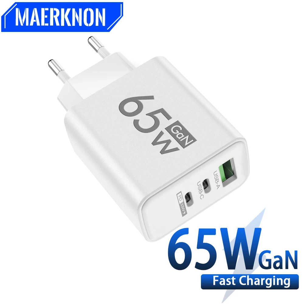 65W GaN Fast Charger Adapter Type C PD Quick Charge Mobile Phone Wall Charger Multiple Charging Ports for IPhone Huawei Xiaomi