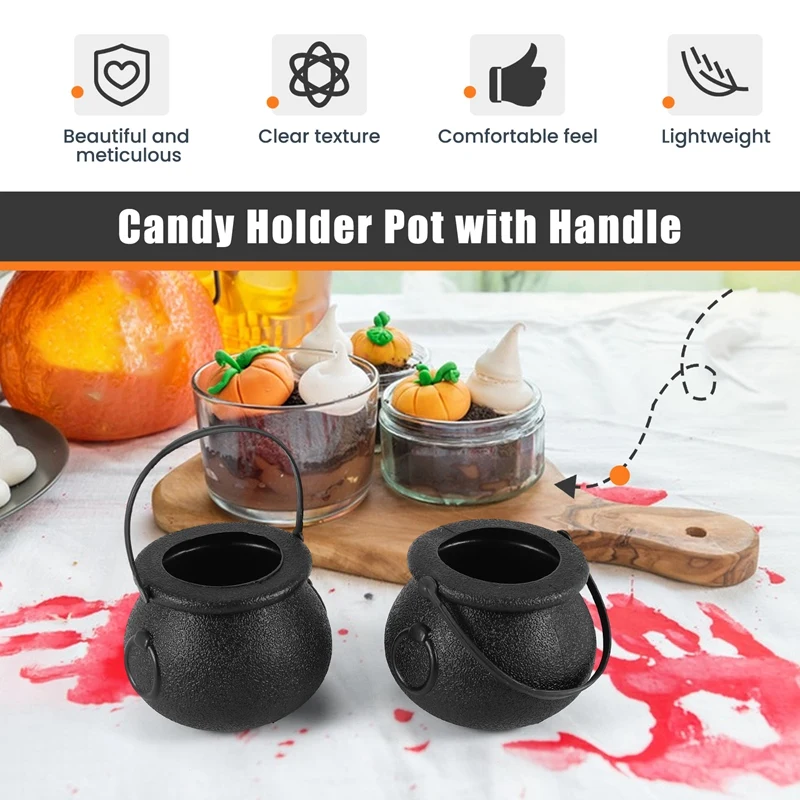 20 Pcs Mini Candy Kettles Witch Skeleton Cauldron Holder Pot With Handle For Halloween Easter St Patrick's Day Party