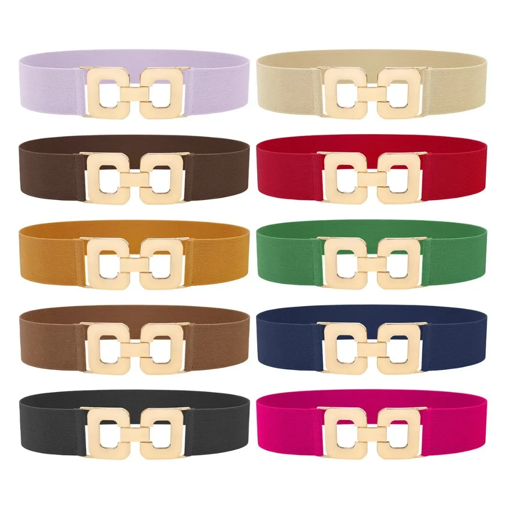 Ladies Fashion Wide Belt Square Pair Buckle Elastic Waist Seal Waist Girdle, JH015