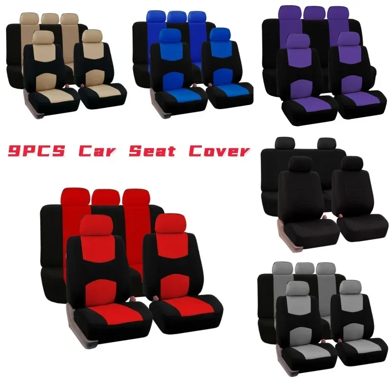 Fundas para asientos de coche universales, 9 fundas para asientos de coche, juego de protectores completos, compatible con airbag, color negro con rojo