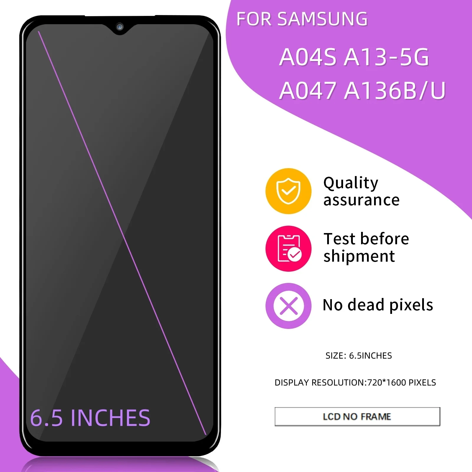 6.5 "สำหรับ Samsung Galaxy A04S จอแสดงผล LCD A047แผงกระจกดิจิไทเซอร์แบบสัมผัสสำหรับ Samsung A04S อะไหล่ SM-A047F A047M LCD