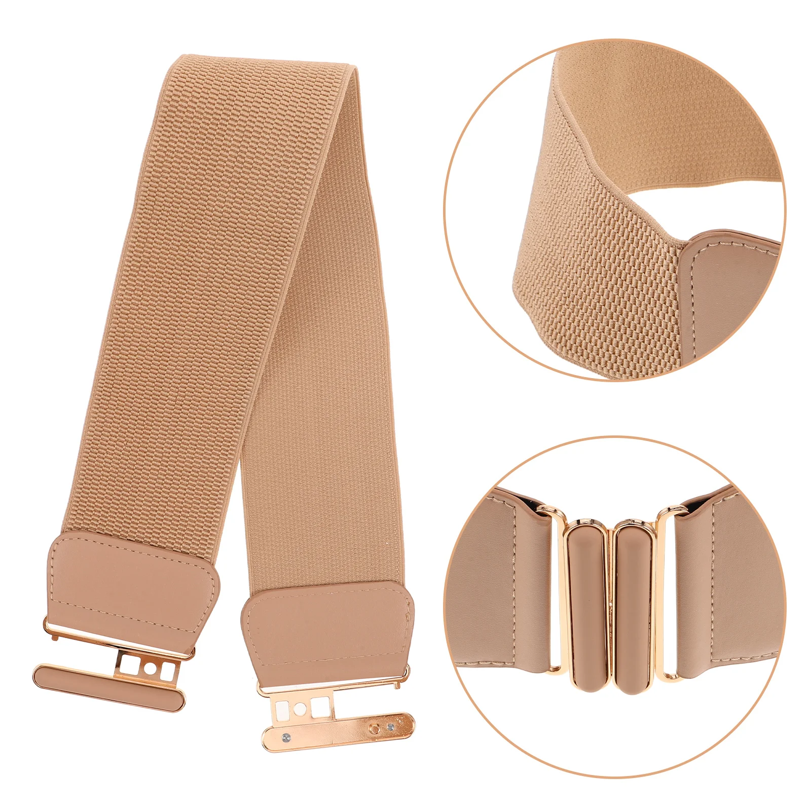 Double Buckle Belt Elastic Waist Women Dress Belts for Shirts Wide Trendy Tuck Thick Band Adjustable Crop