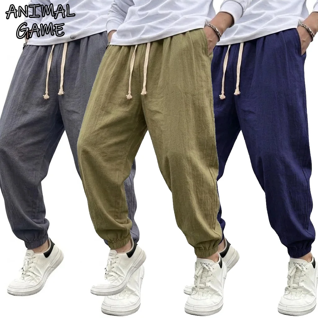 

Korean Harem Pants Linen Pants Men Solid Color Yoga Sweatpants Sport Male Casual Cotton Trousers Gym Man Baggy Work Pant Hiking