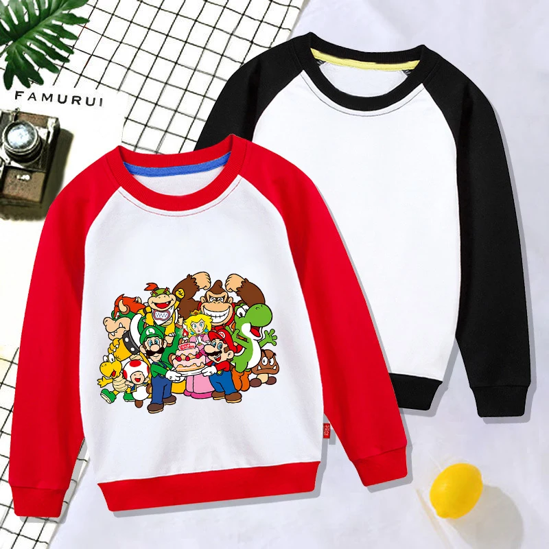 Super Mario Mens Sweatshirt Powder reds Ultra David Shirt Childrens Pullover Pocket Loose Cotton Shirt Fall Winter Childrens Top