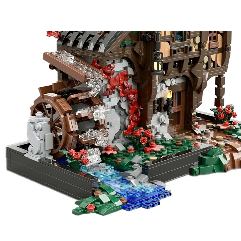 MOC- 214249   القرون الوسطى العمارة طاحونة المياه اللبنات التجمع نموذج الطوب DIY بها بنفسك الإبداعية عرض لعب الأطفال لغز الهدايا