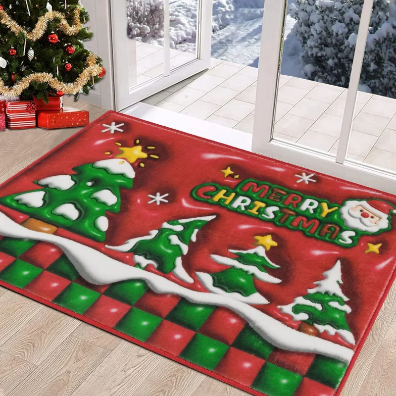 Christmas door mat 61X90cm indoor and outdoor holiday decoration floor mat (red and green)