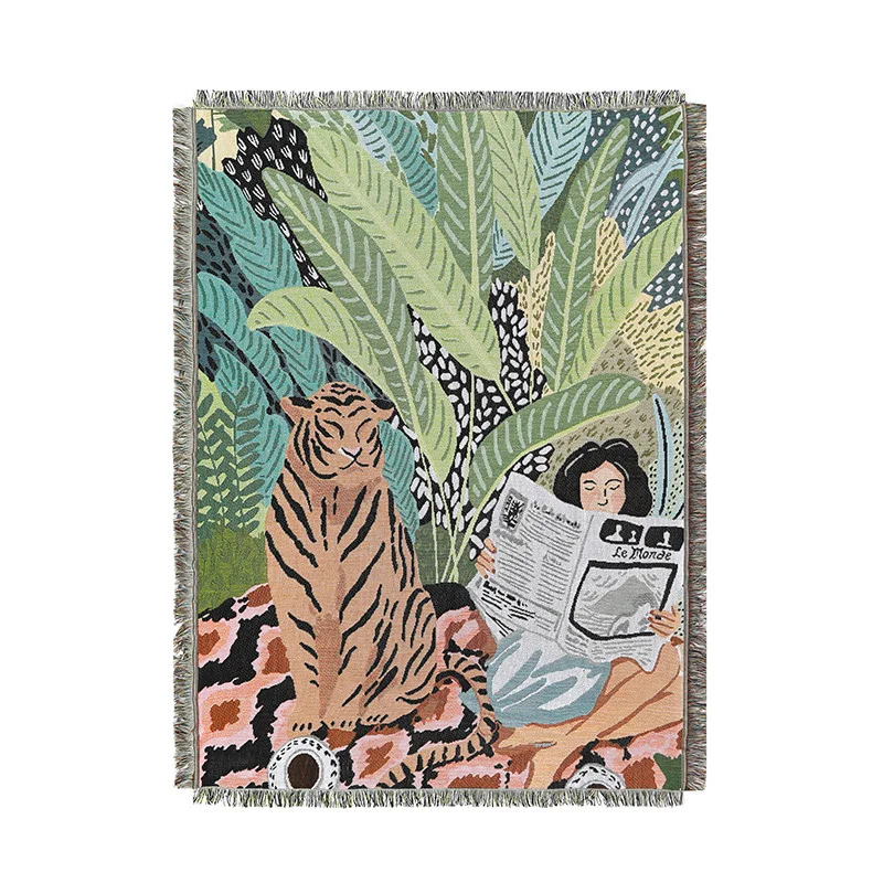 Multifunction Newspaper Girl Throw Blanket Tiger Sofa Covers Cobertor Home Tassel Dust Cover Air Conditioning Blankets For Bed