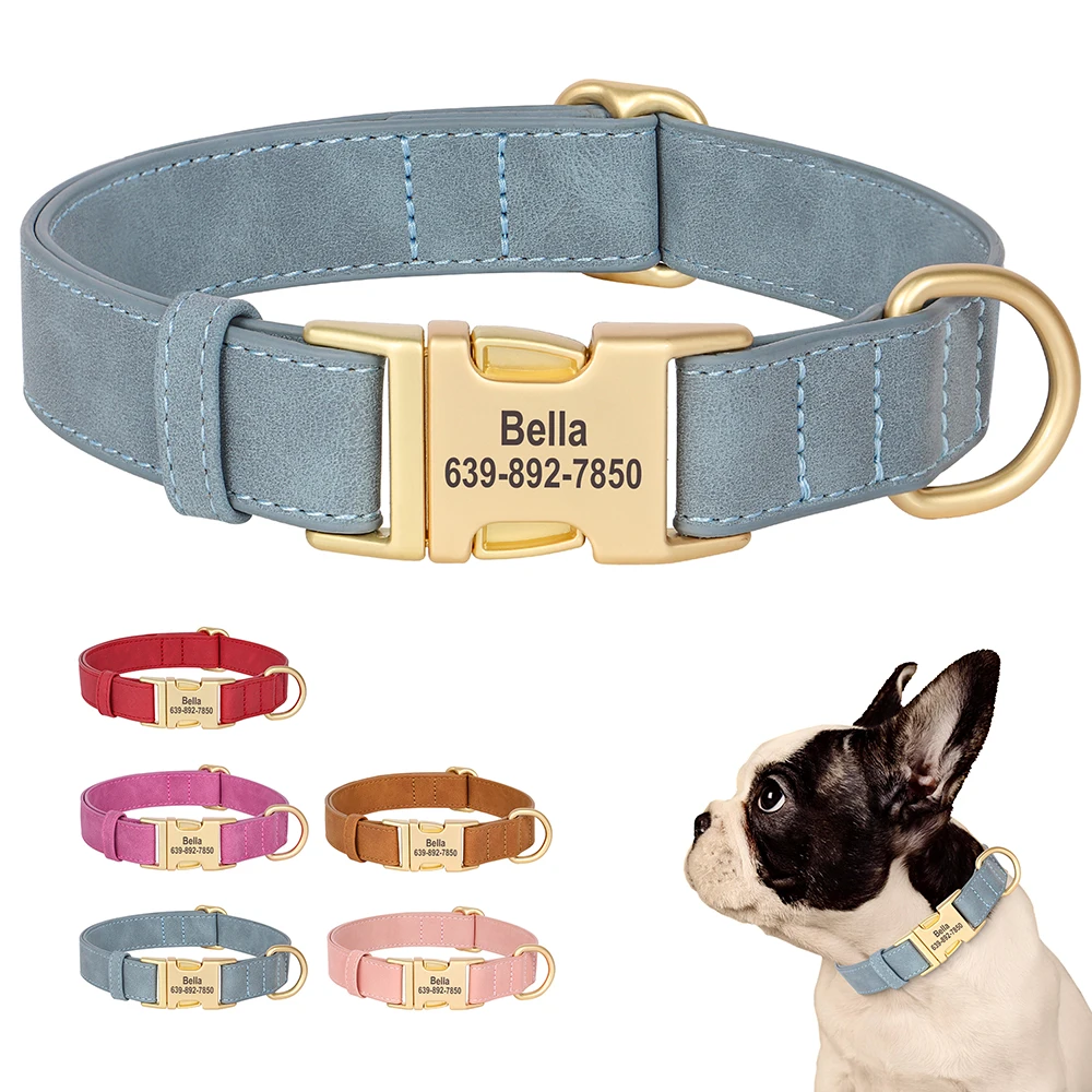 

Personalized Dog Buckle Collar Soft PU Leather Dog ID Collars Free Engraved Pet Name Anti-lost Necklace For Small Large Dogs