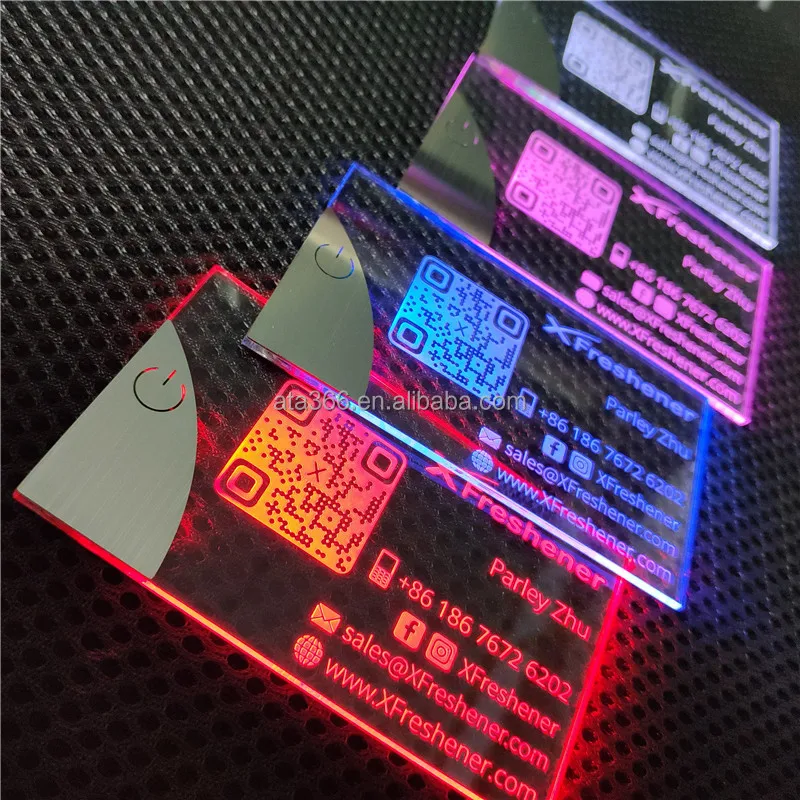 Customized product、2 NEW 2024 Luxury LED Acrylic Business Cards with Logo Thank You Card for Small Business Unique Light up Busi