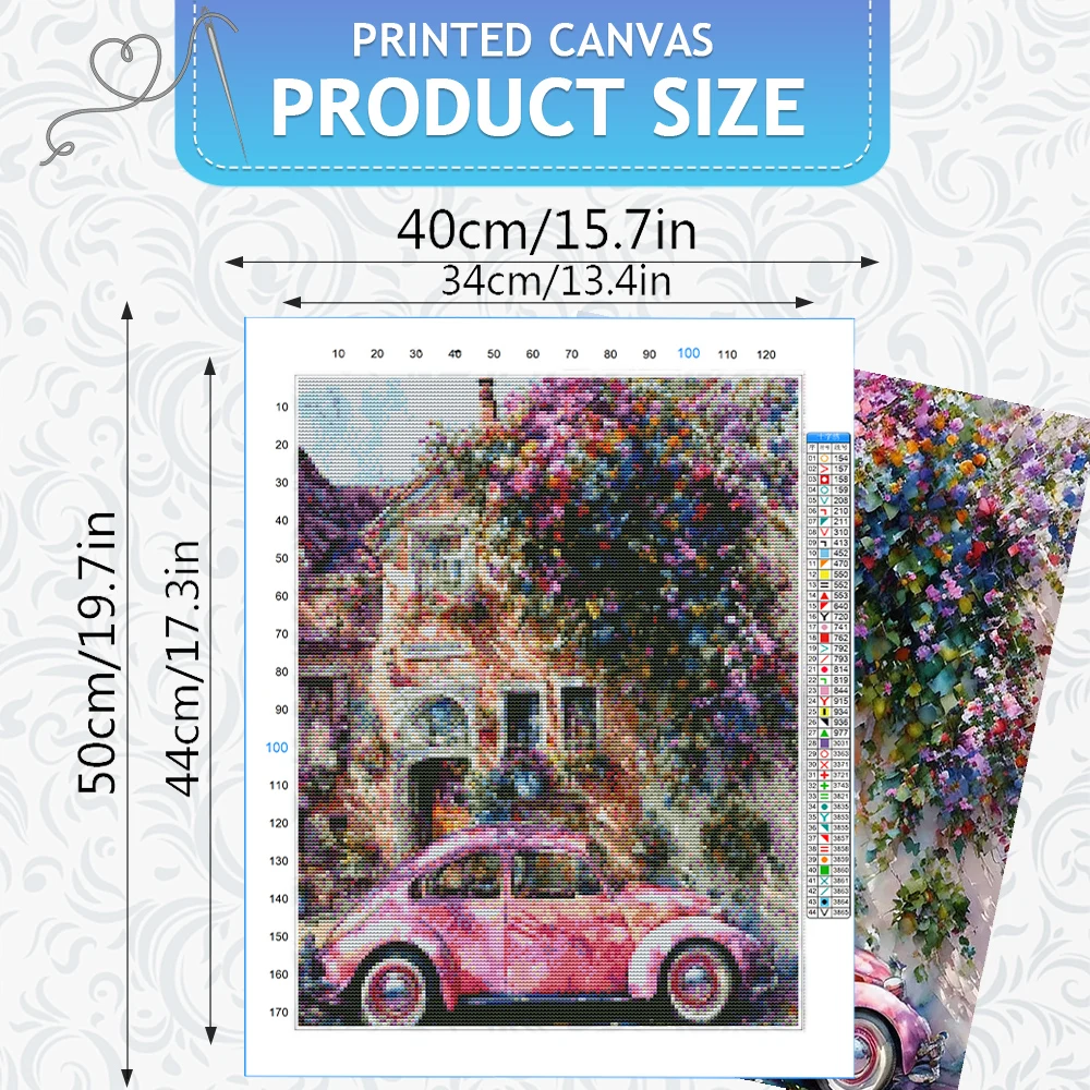 HUACAN Cross Stitch House Landscape Embroidery Kit City Street Cherry Blossom 11CT Threads Needlework Handicrafts view 2
