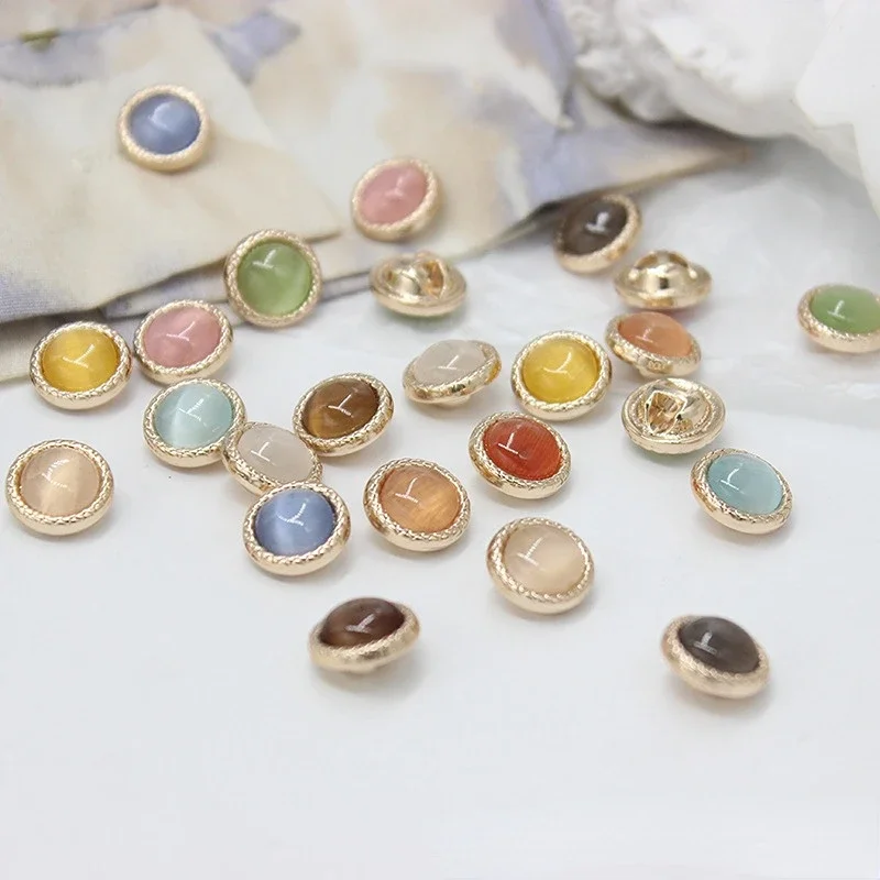 10PCS Gemstone Metal Buttons 11mm Round Glossy Gem Buttons Woman Skirt Coat Buttons Apparel Accessories