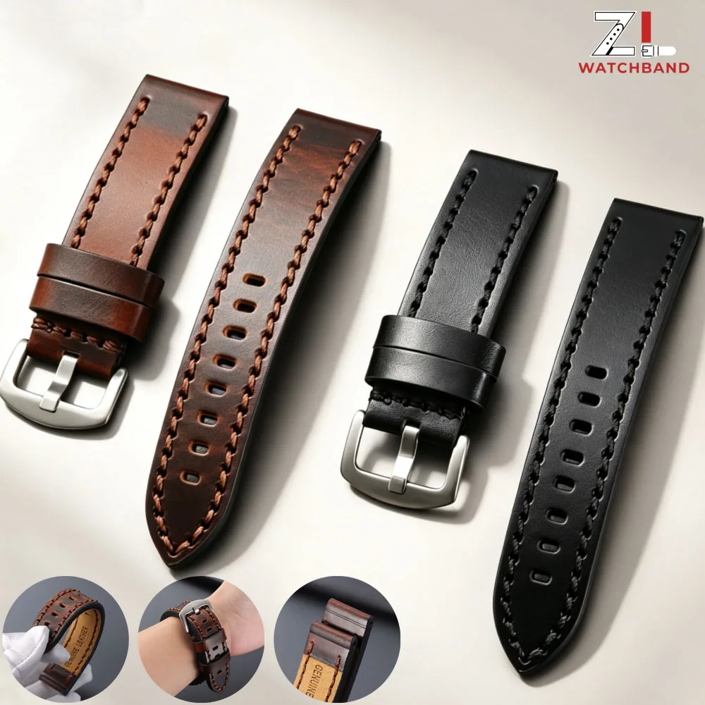 Bracelet de montre en cuir véritable universel pour hommes et femmes, bracelets de sport 18mm 20mm 22mm 24mm, bracelets vintage à coutures, accessoires