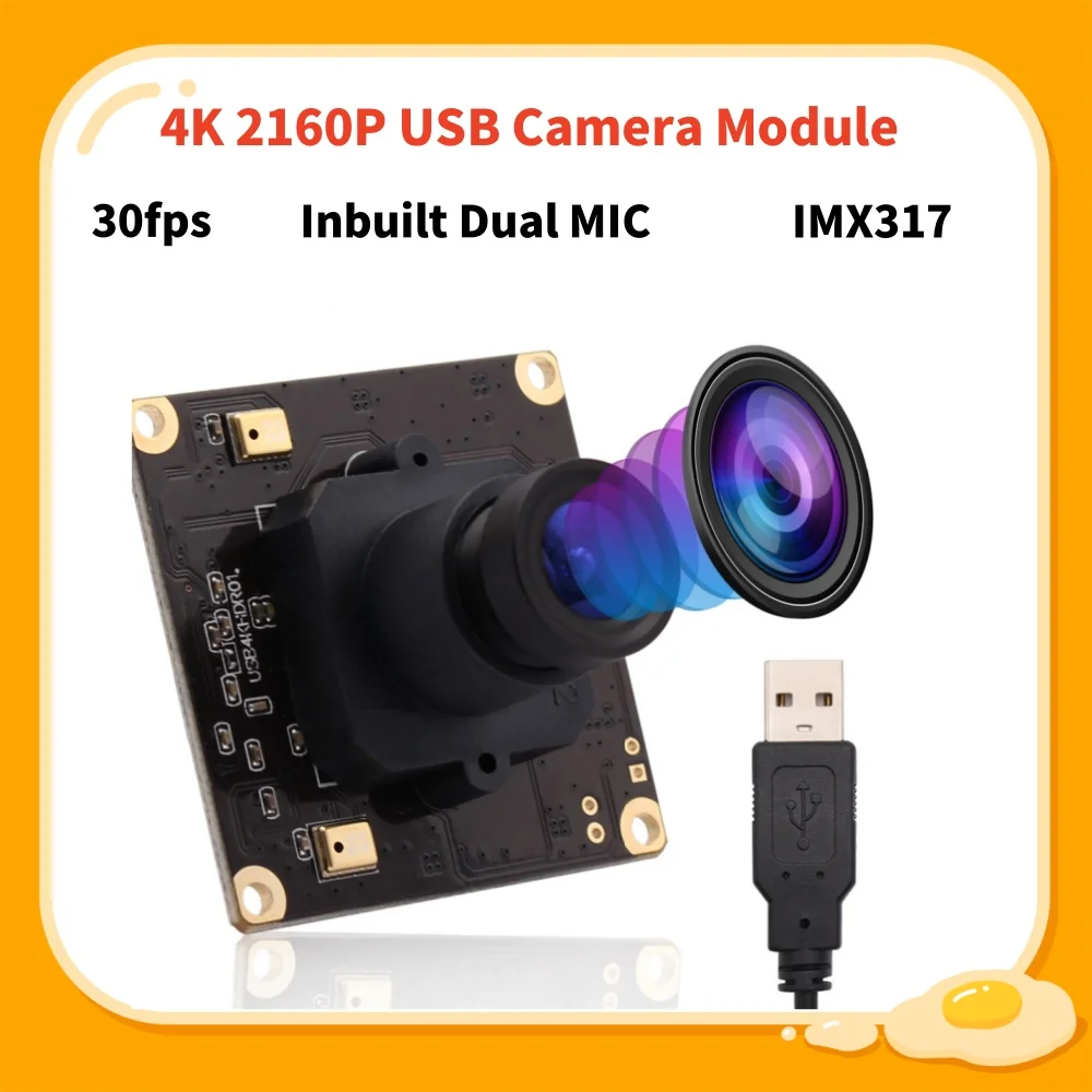 

ELP 4K USB Camera Module High Speed 30fps Mini Webcam IMX317 Sensor Industrial Camera with Microphone for Machine Vision