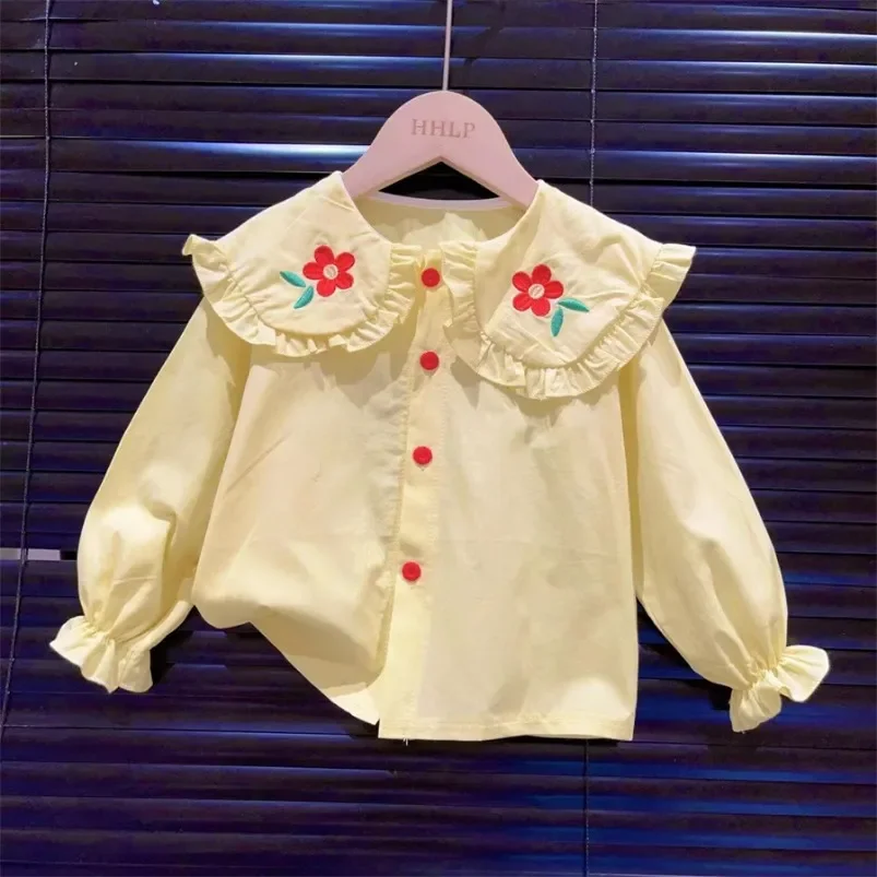 Spring Autumn 2 3 4 6 10Years Toddler Kids Girls\' Clothing Thin White Shirt Cardigan Baby Casual Long-sleeved Shirt