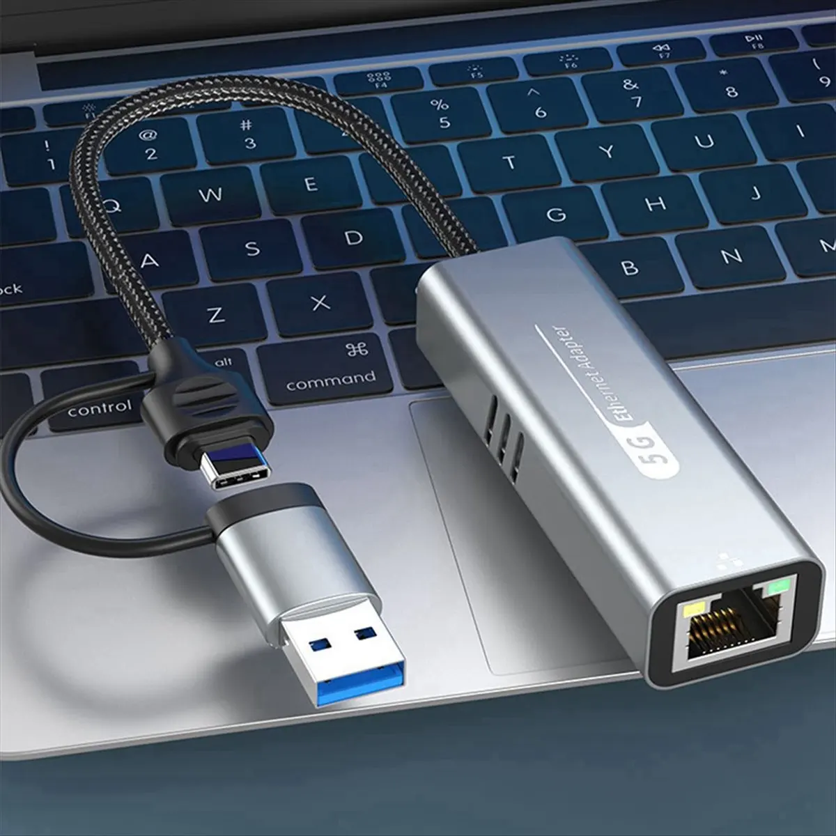 

A46U USB 3.0+Type-C, адаптер для проводной сети 5G, сетевой адаптер 1000 Мбит/с, сетевой порт RJ45 для ноутбуков с Win10/11/Mac OS