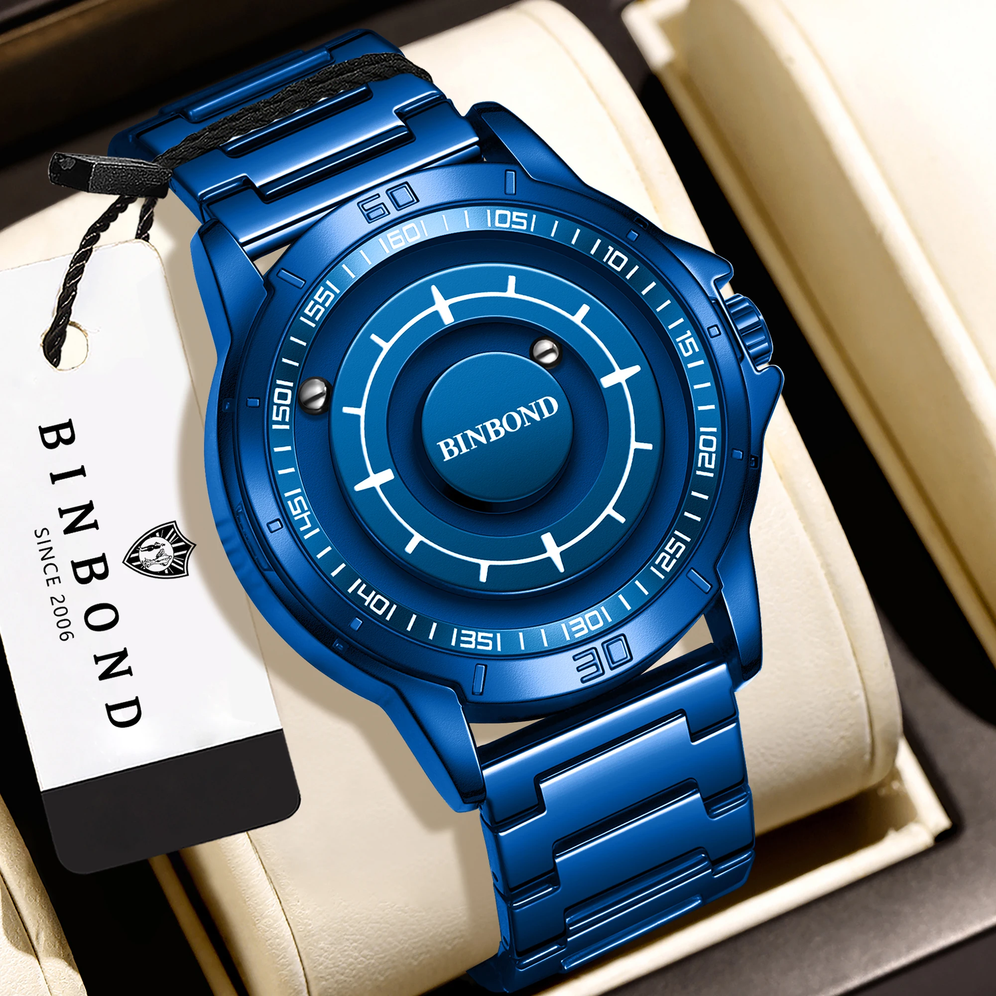 BINBOND Original New Stainless Steel Luxury Reloj Hommes Magnetic Force Quartz Wristwatches For Men Waterproof Men's Watch