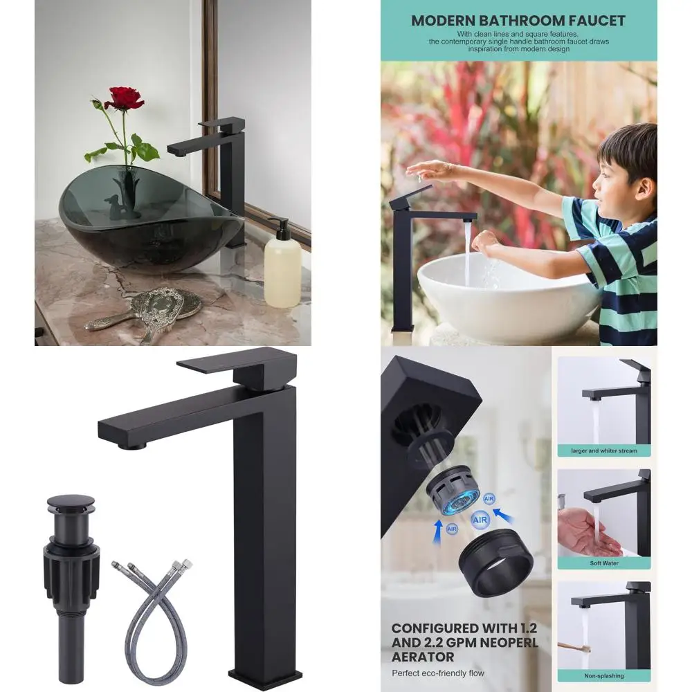 

Matte Black Single Handle Bathroom Sink Faucet with Pop-Up Drain and Supply Lines
