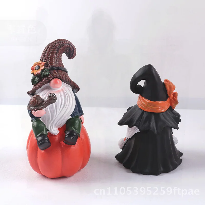 Halloween Harvest Festival Handmade Resin Pumpkin Couple Dwarf Statue Cute Style Witch Wizard Combination Home Decorations