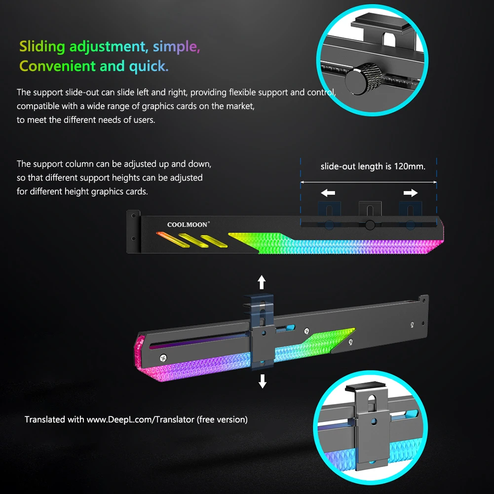 COOLMOON GT8 Horizontal GPU Support 5V ARGB Bracket Support Computer Video Card Stand GPU Holder PC Case Cooling Kit