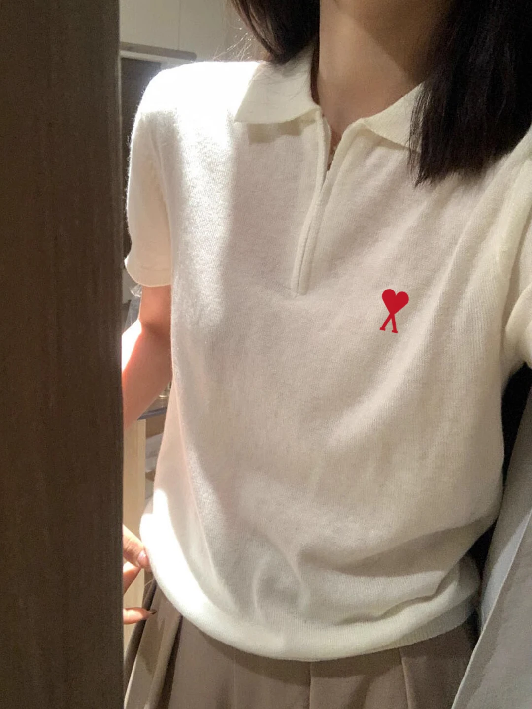 

Slimming Effect Zipper Ne Knitted Top Women's Loose Fit Korean Sle T-irt Casual Creative Pattern ort Sve