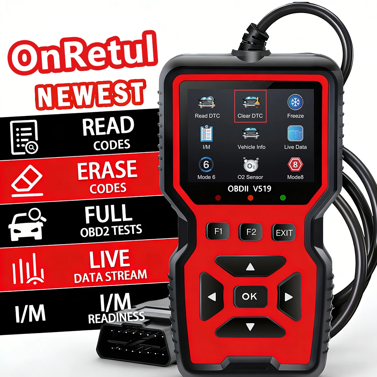 V519 Professional Obd2 Scanner Car Diagnostic Tool Obdii Code Reader Live Data Stream I/M Readiness Dtc Clear Engine Fault Code