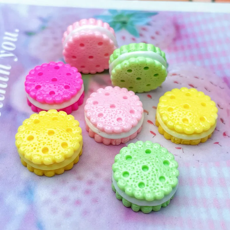 

10Pcs Simulation Candy Cookies Resin DIY Shoes Hat Icebox Barrette Mobile Phone Case Scrapbook Cream Glue Flat Back Resin