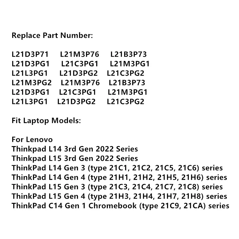 L21L3PG1 Laptop Battery For Lenovo Thinkpad L14 L15 3rd Gen 2022 L14 Gen 3 4 / L15 Gen 3 4 / C14 Gen 1 series