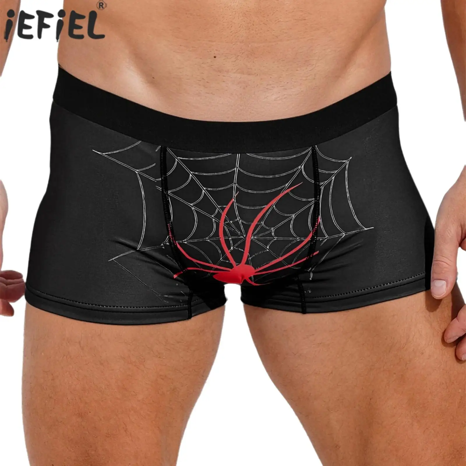 

Men Stylish Spider Element Print Boxer Shorts Panties Elastic Waistband Bulge Pouch Underwear Swim Trunks for Beachwear Daily