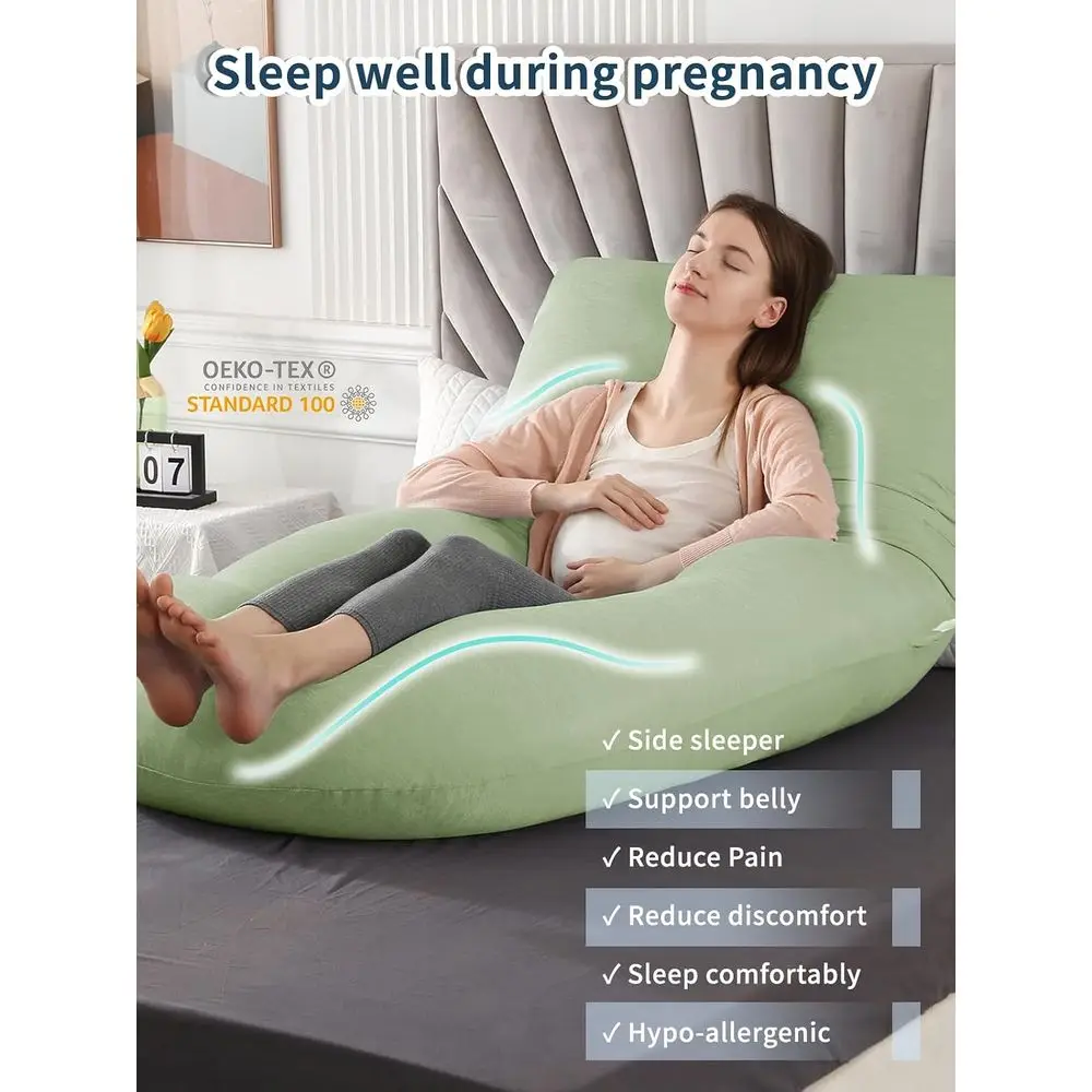 60 Inch Removable Velvet Cover Side J Type Full-Body Pillow for Comfortable Slumber or Pregnant Women
