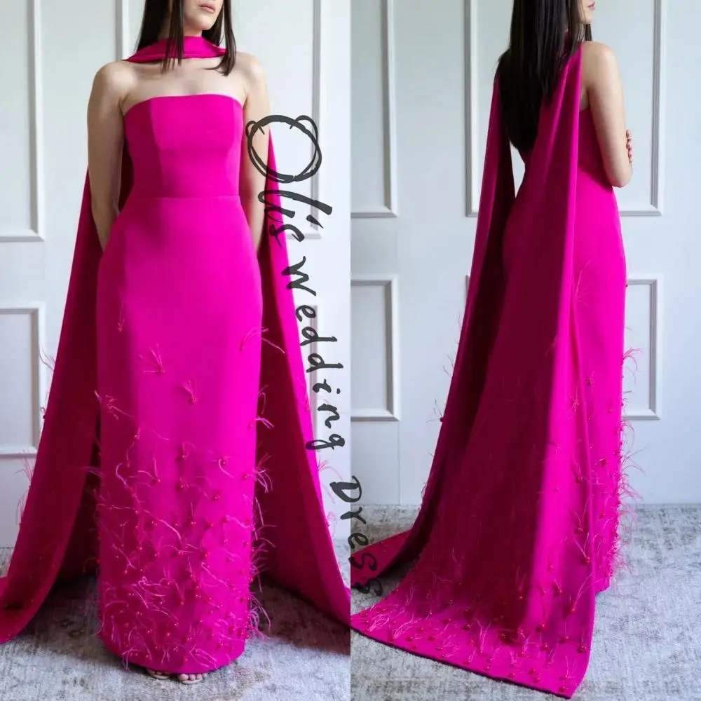

customized Matching Jersey Pleat Feather Straight Strapless Long Dresses Bespoke Occasion Celebrity High Quality